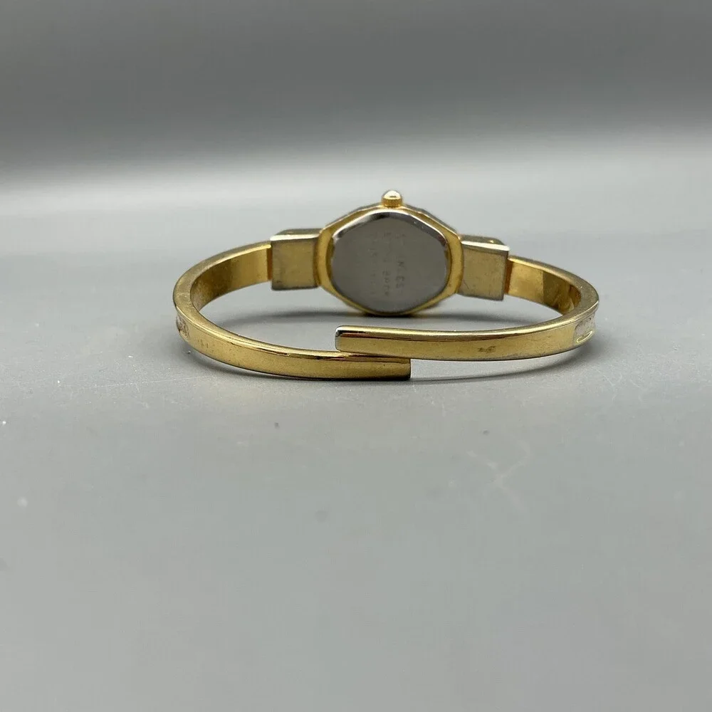 Vintage Swiss Womens Watch 14mm Gold Tone Enamel Floral Bangle New Battery
